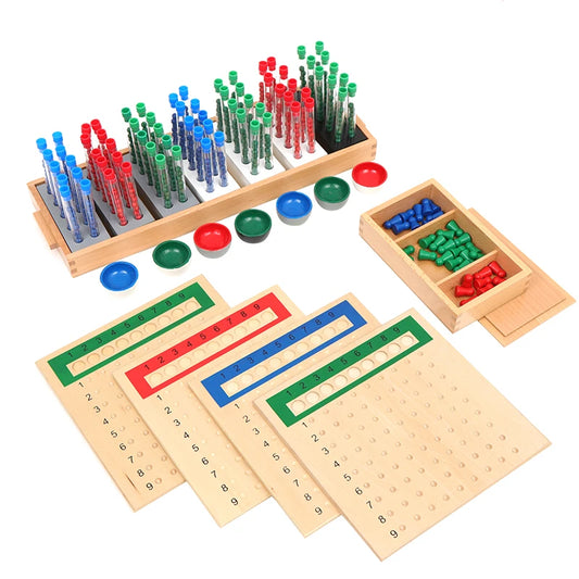 Montessori Mathematics Materials Long Division Tubes With Wood Boards Kids Math Activities Learning Tools Early Educational Game