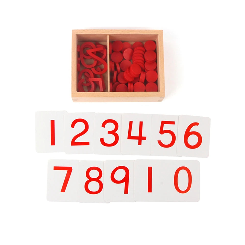 Montessori Math Toy Numbers 1-10 Wood Counter/ Figures W/ Paper Cards Kids Learning Tools Early Childhood Education Game