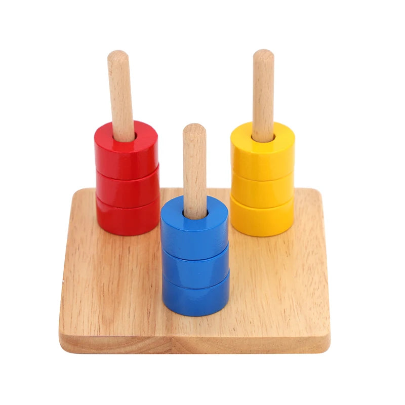 Infant Montessori Dowels Toys Discs/ Cubes Stacking Game for Kids Hand-Eye Coordination Fine Motor Skill Practice Education Toy