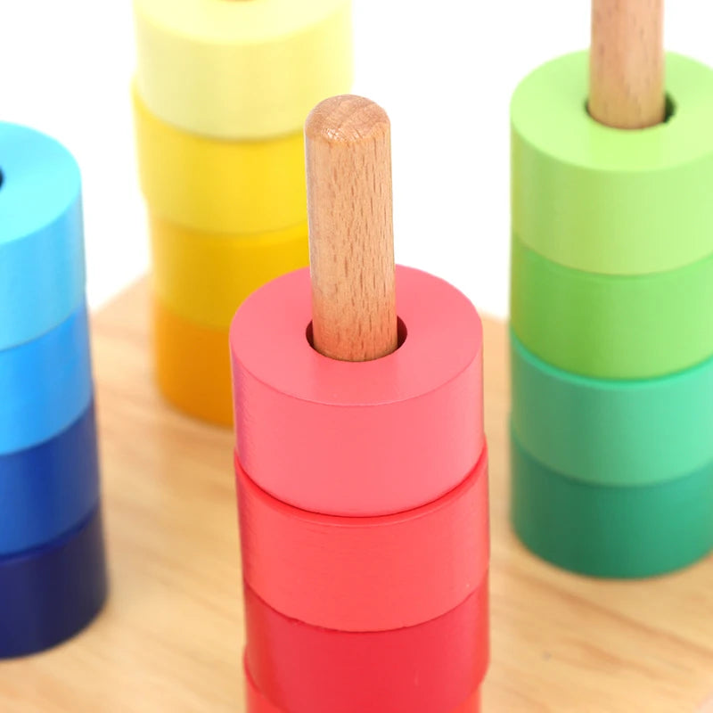 Infant Montessori Dowels Toys Discs/ Cubes Stacking Game for Kids Hand-Eye Coordination Fine Motor Skill Practice Education Toy