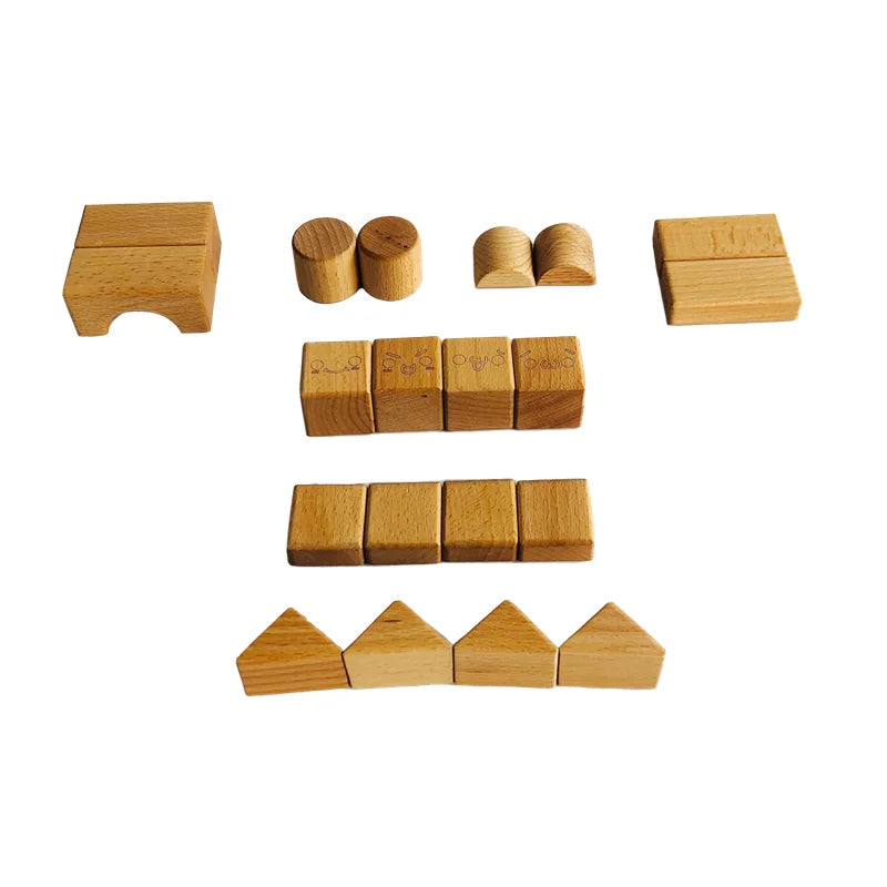 Montessori Toys Wooden Building Blocks for Kids Creative Game for Girls Boys Shapes Learning and Matching Tools Early Education