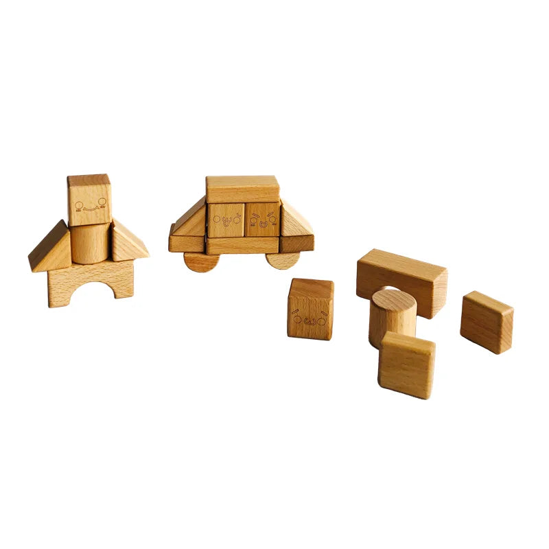 Montessori Toys Wooden Building Blocks for Kids Creative Game for Girls Boys Shapes Learning and Matching Tools Early Education