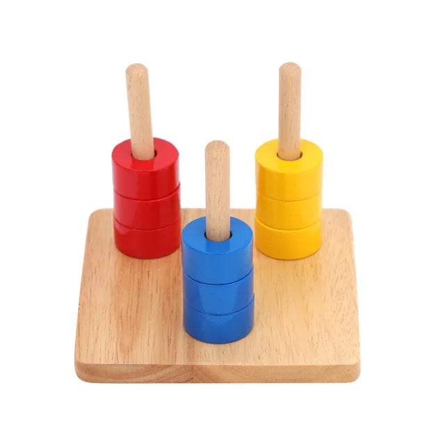 Infant Montessori Dowels Toys Discs/ Cubes Stacking Game for Kids Hand-Eye Coordination Fine Motor Skill Practice Education Toy