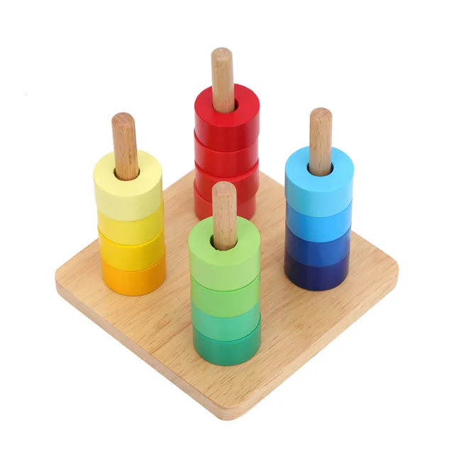 Infant Montessori Dowels Toys Discs/ Cubes Stacking Game for Kids Hand-Eye Coordination Fine Motor Skill Practice Education Toy